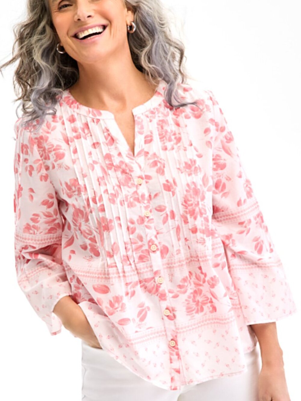 Style & Co Women's Cotton Printed 3/4 Sleeve Blouse Size M